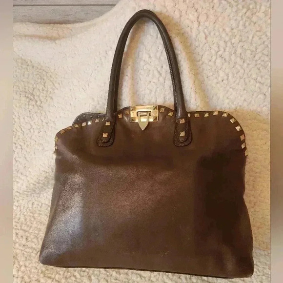 Valentino Garavani Brown Studded Satchel Tote Bag - Picture 2 of 16